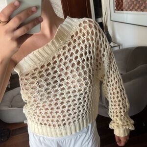 Anthropologie Off-Shoulder Cream Sweater